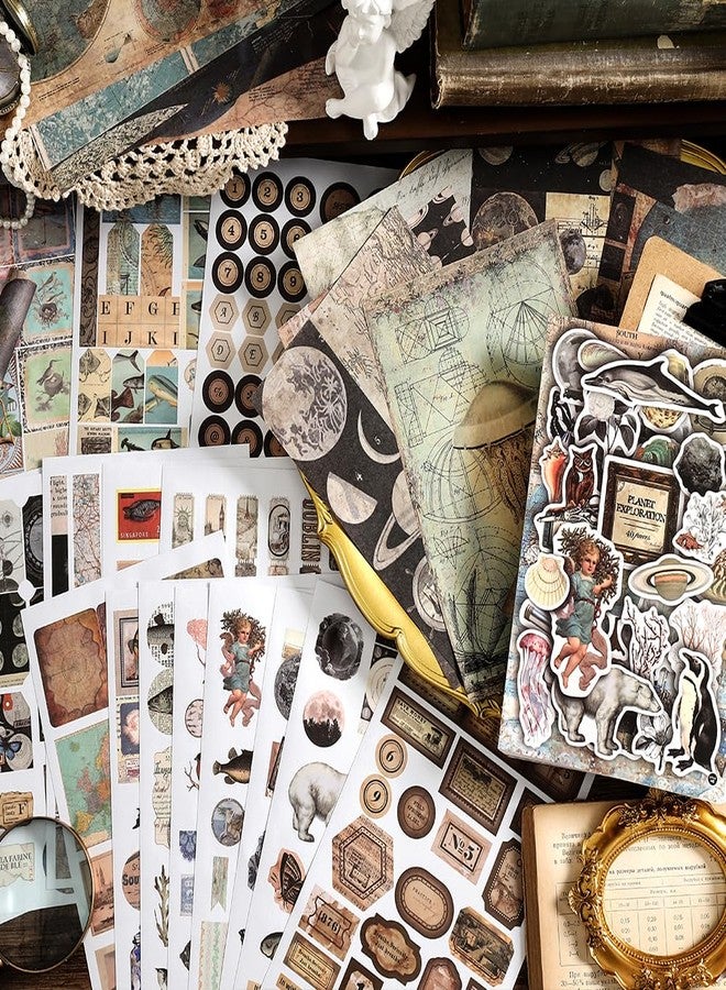Prstincol Vintage Aesthetic Washi Stickers and Papers for Scrapbooking,40 Sheets Ephemera Book for Art Journaling with Celestial and Ocean Theme Stickers and Decoupage Papers for Junk Journal - Image 4